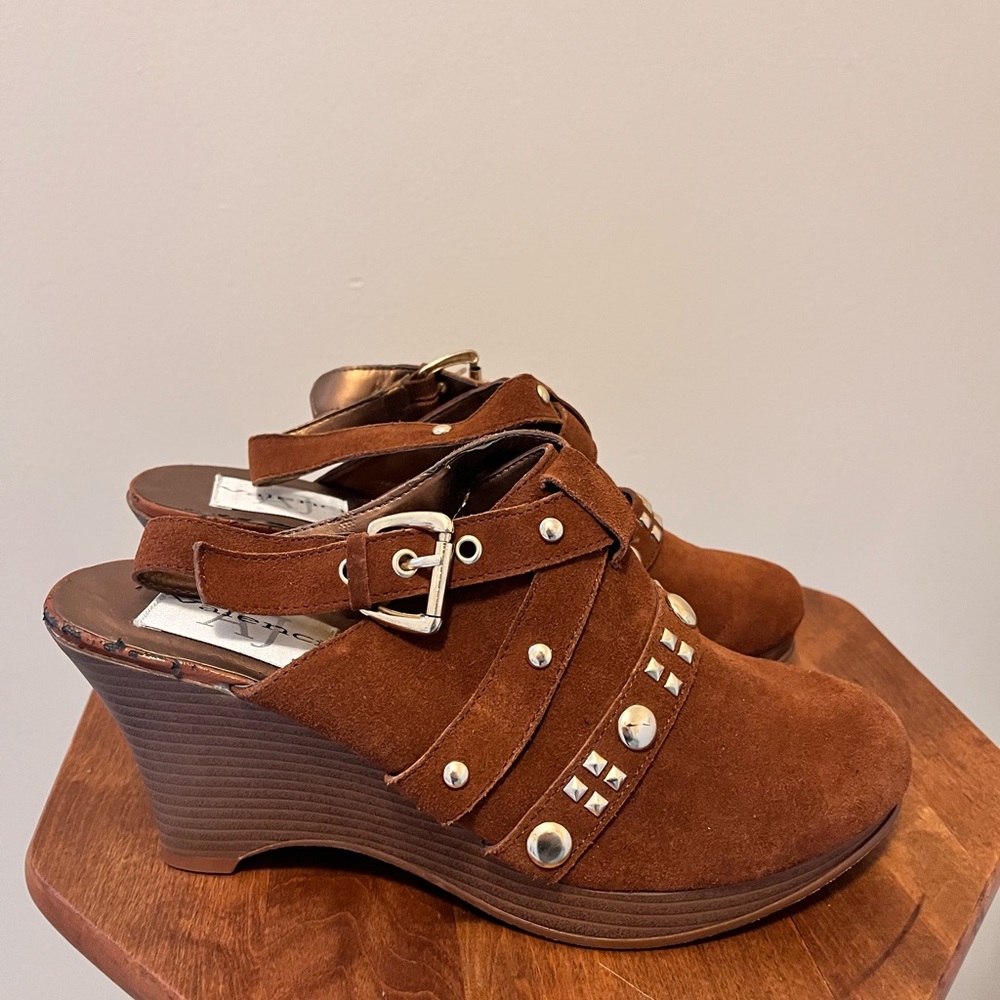 Brown Suede Wedge Sandals